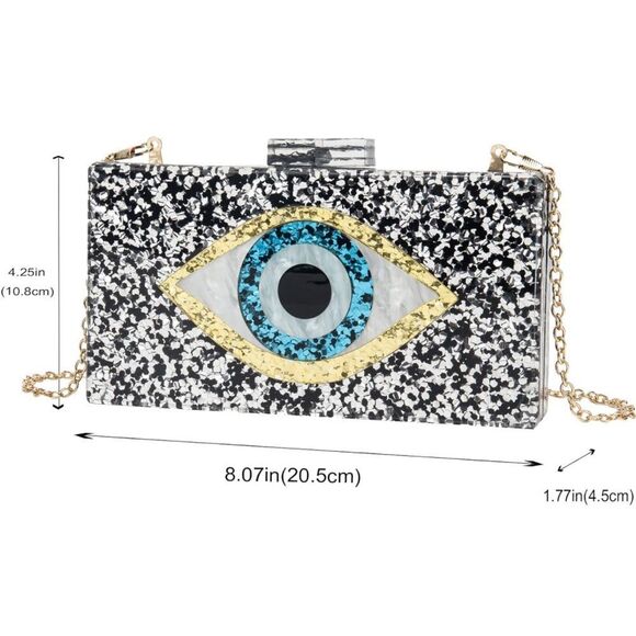 Evil Eye Acrylic Clutch & Shoulder bag (All Black) - Picture 2 of 5